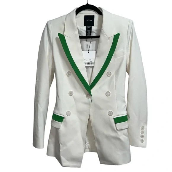NEW NWT SMYTHE Taped Not A DB Blazer Jacket In Tennis Ivory & Green - Picture 3 of 9